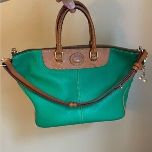 Dooney & Bourke tote bag purse pebbled leather kelly green  cherry charm